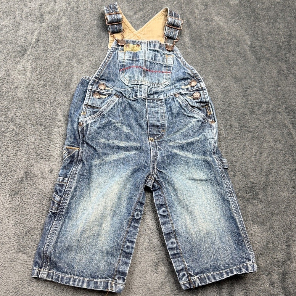 Genuine Kids Denim Overalls 12M Blue Adjustable Straps Pockets Casual